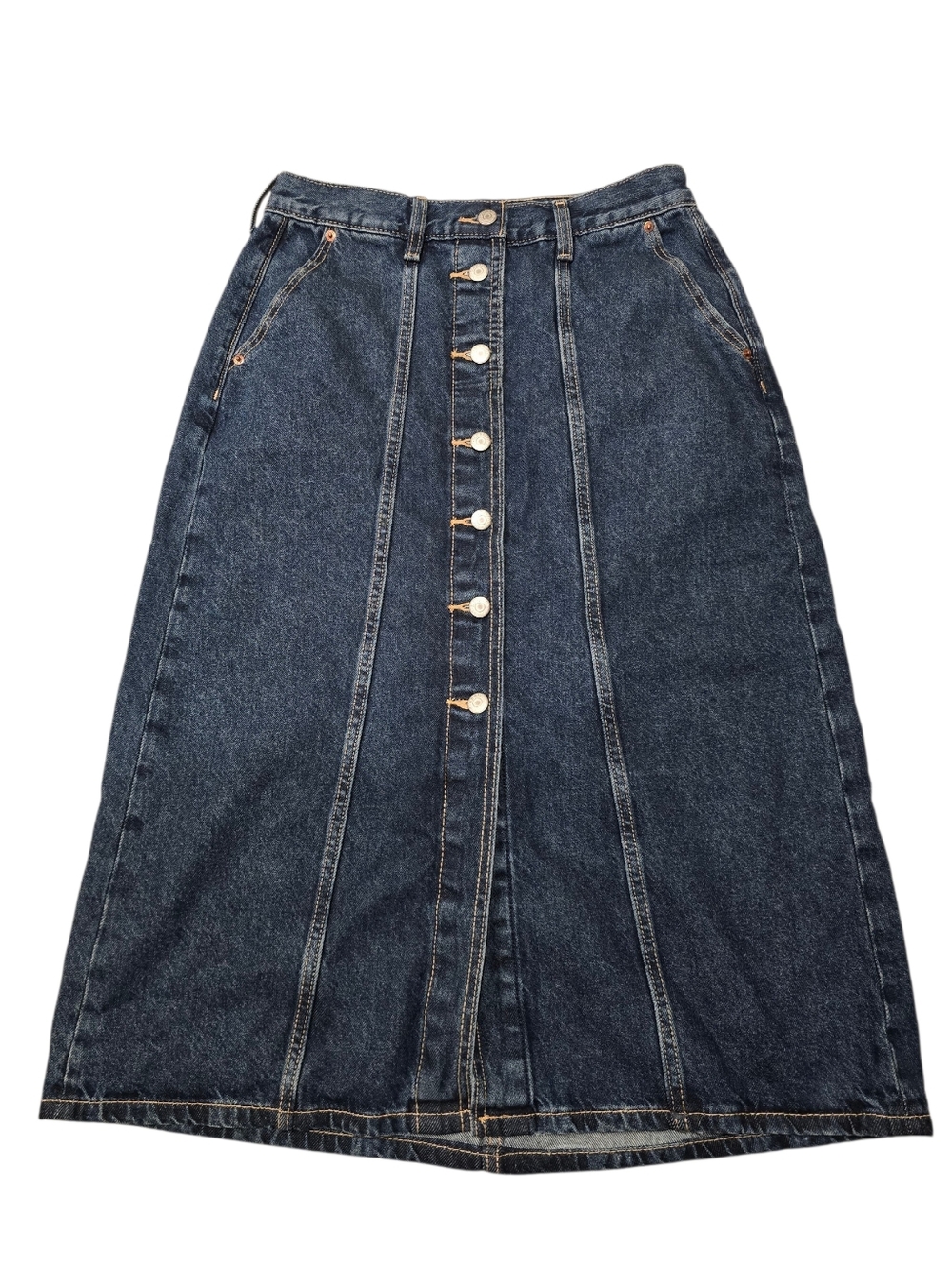 Old Navy Dark Blue Button-Front Denim Midi Skirt Size 8 - Picture 2 of 7